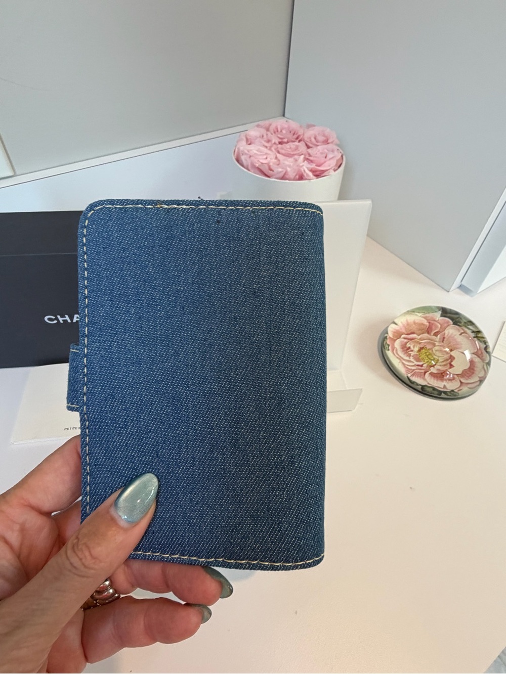 NIB Blue Denim Chanel GWP CC Logo Wallet Passport Holder Folio Case - Picture 5 of 15